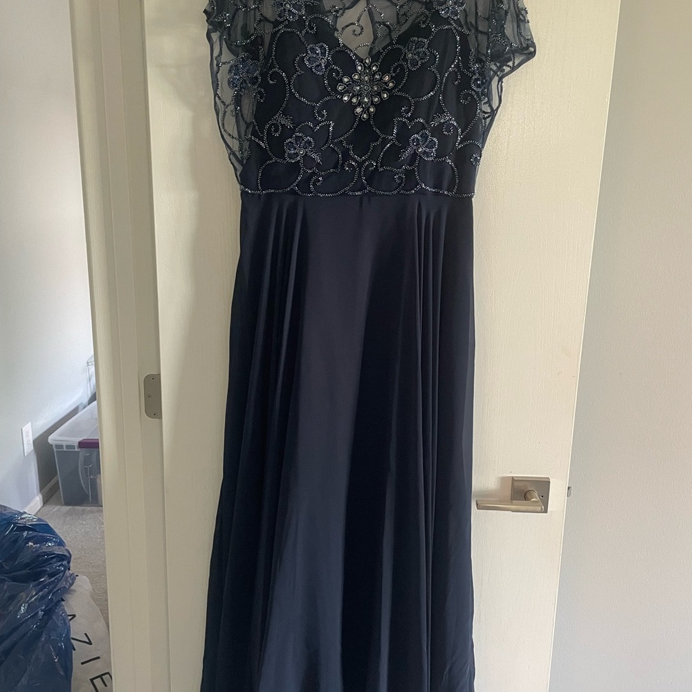 Xscape Midnight Blue Dress with Intricate Beading Size 14 (Worn Once)